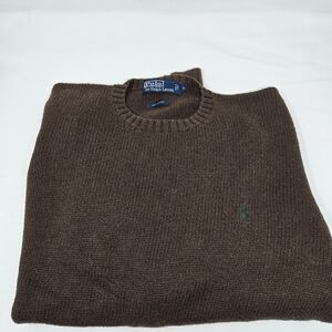 Vintage 1990's Men's Polo Ralph Lauren Brown 100% Cotton Large Crewneck Sw